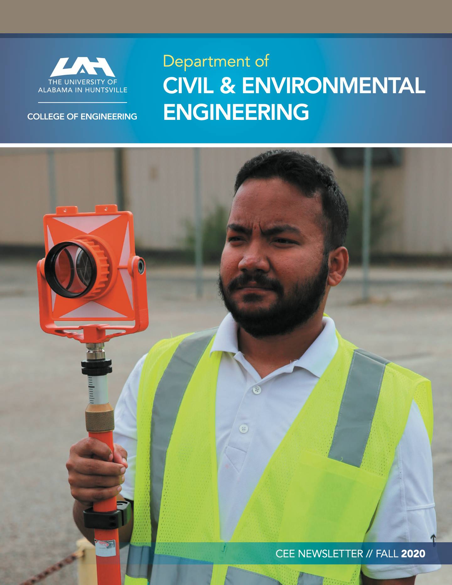 picture of a civil engineer on the cover of the UAH CEE fall 2020 newsletter