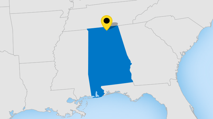 map showing Huntsville's location in Alabama