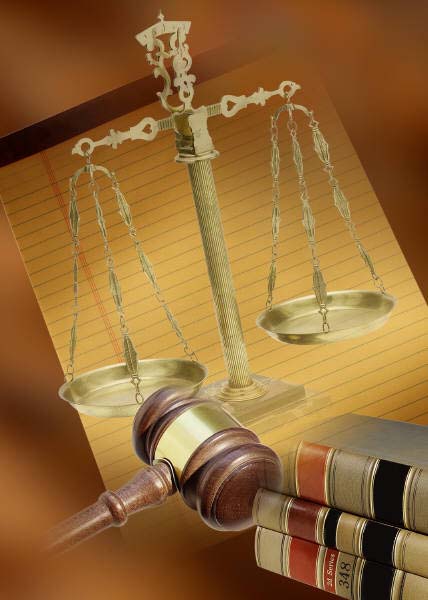 weights, gavel, and books