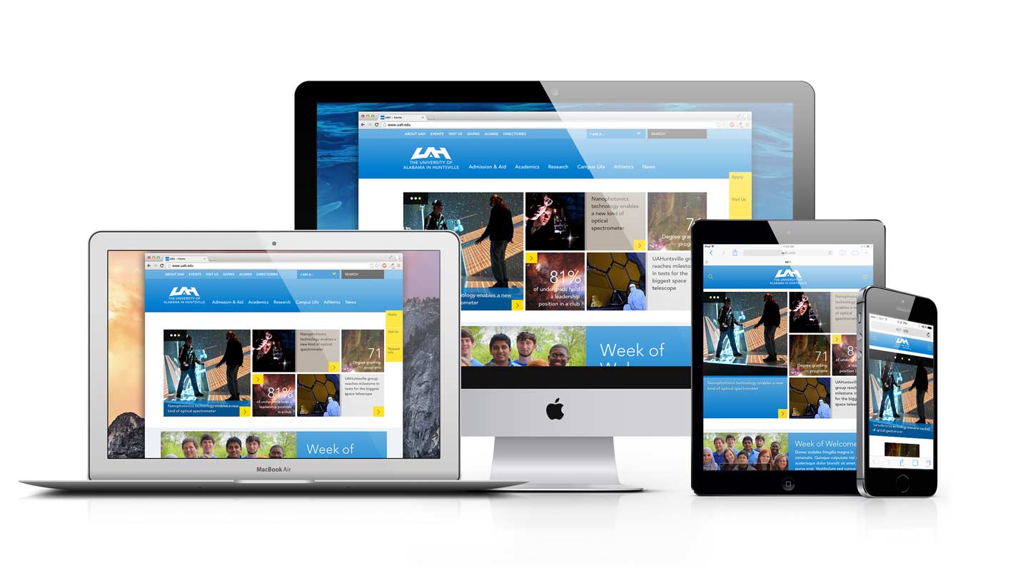 UAH homepage on various screen sizes