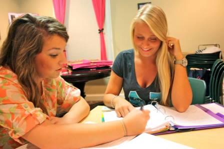 Sorority women studying
