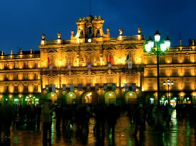 Central Plaza in Salamanca, Spain at night.