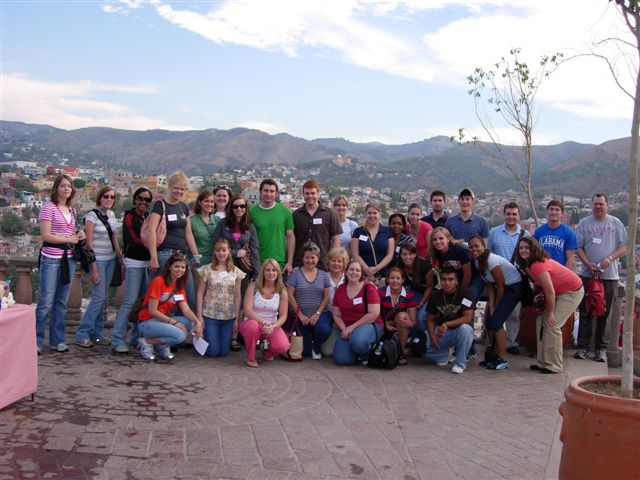 Big group of students in Guanajuato, Mexico.