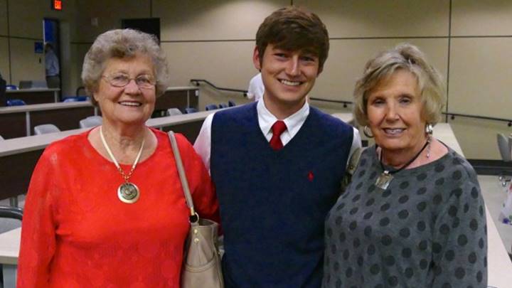 Landon Dutton, a graduate teaching assistant in the Learning and Technology Resource Center with his two grandmothers:  Janice Letson and Shelby Dutton.
