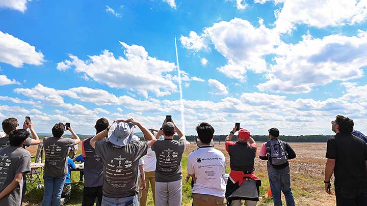 Student teams ready their rockets for launch during NASA’s Student Launch competition near NASA’s Marshall Space Flight Center in Huntsville, Alabama, April 15, 2023.