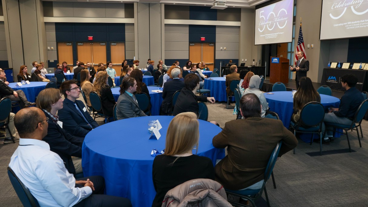  A speaker addressing an audience in a formal event at a conference hall in The University of Alabama in Huntsville UAH.