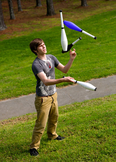 Hanson displaying another of his unique skills: juggling.