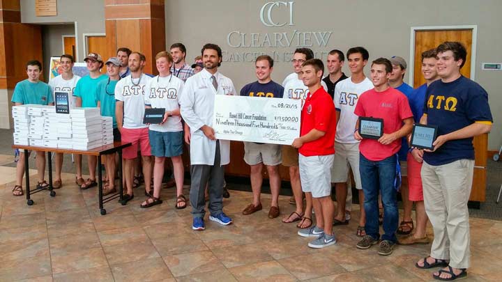 UAH Alpha Tau Omega fraternity presented a $19,500 check to the Russel Hill Cancer Foundation ?>