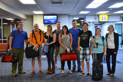 From left, Dave Cook, Jonathan Chenault, Jeanné le Roux, Robert Rossell, Kaitlyn Pate, Robert Graham, Cameron Kowalski and Leigh Baggett of UAH, and Zvia Dannon of CATHALAC.