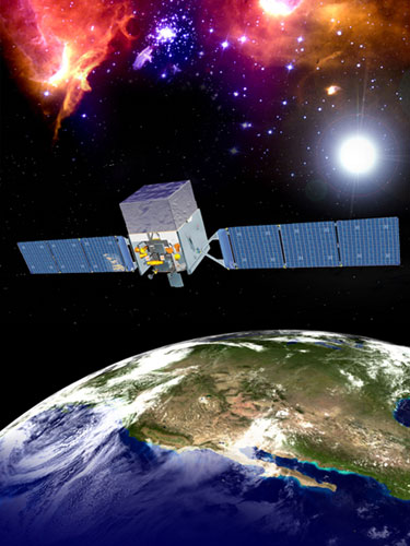 An illustration of the Gamma-ray Burst Monitor (GBM) aboard NASA's Fermi Gamma-ray Space Telescope