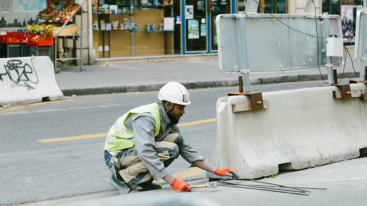 Man working road construction.