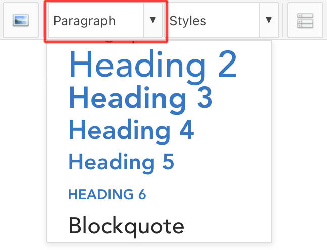 a graphic displaying the different heading options available on joomla