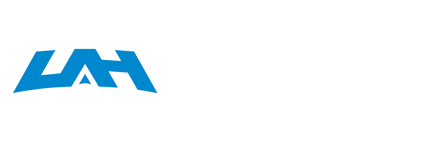 UAH Logo Black Background Blue and White Type