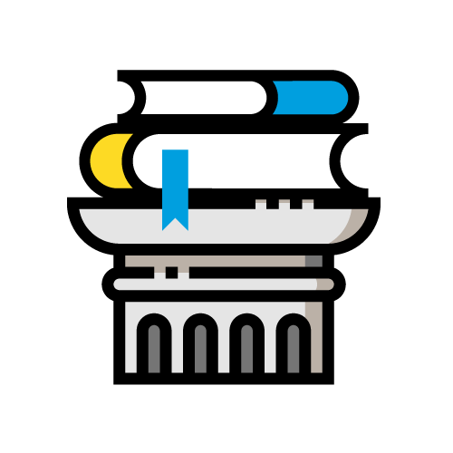 graphic illustration of books on a Greek column