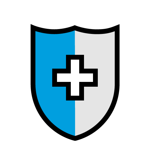 graphic illustration of a shield with an aid cross on it