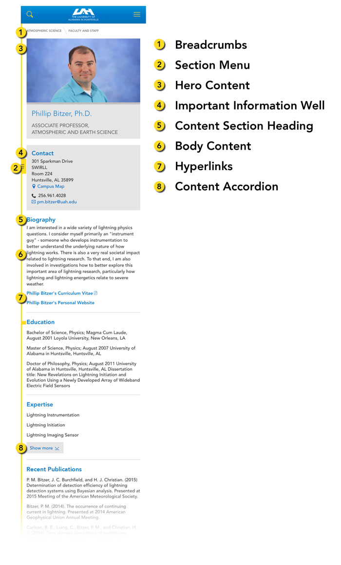 anatomy of a page - faculty page