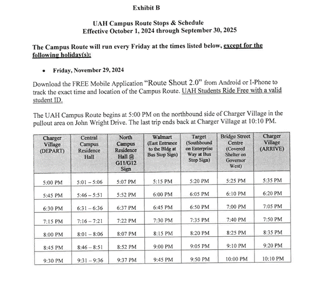 shuttle schedule