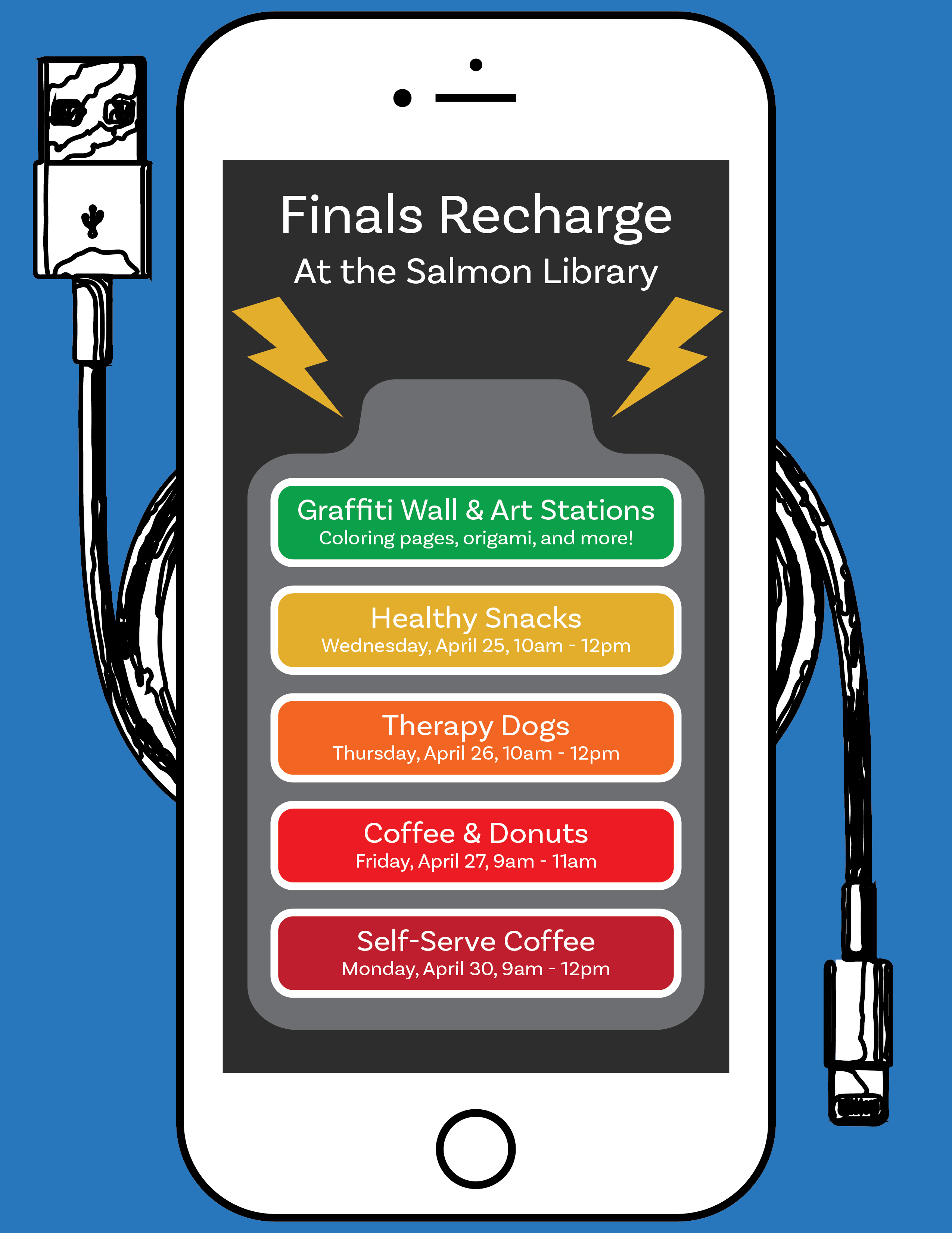 finals recharge spring 2018 events flyer for screen