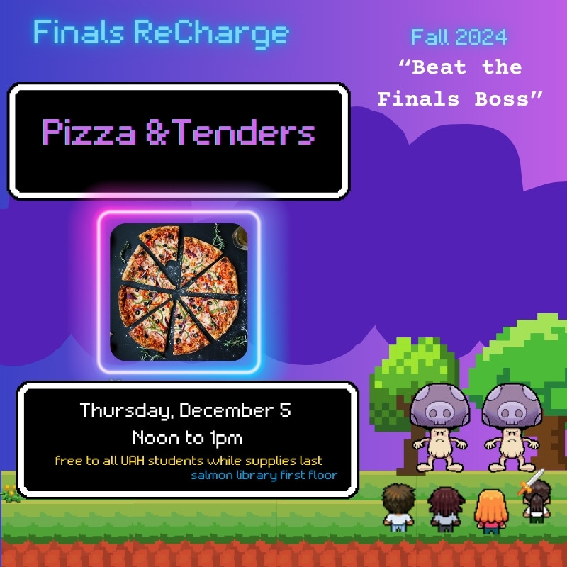 Pizza and Tenders: December 5 in the Library from Noon to 1pm