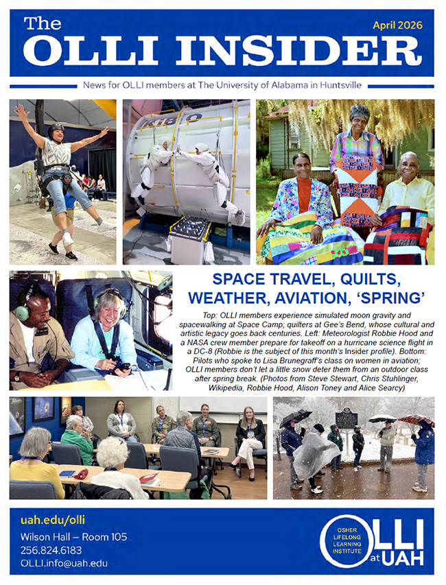 The cover of the April 2026 OLLI Insider newsletter. The cover features a collage of images from various OLLI events.