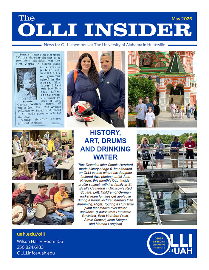 The cover of the May 2026 OLLI Insider newsletter. The cover features a collage of images from various OLLI events.