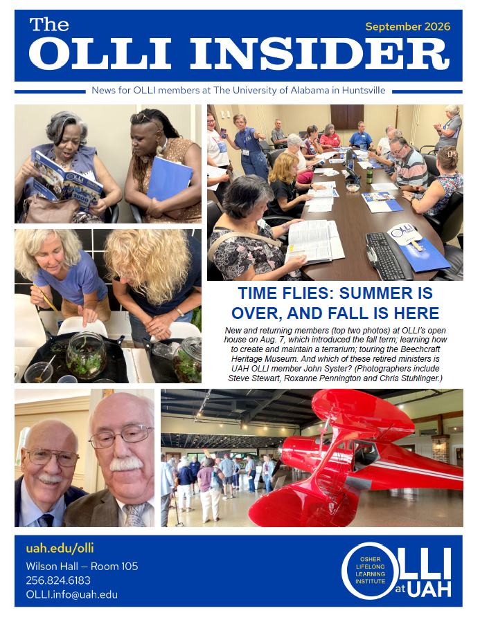The cover of the September 2026 OLLI Insider newsletter. The cover features a collage of images from various OLLI events.