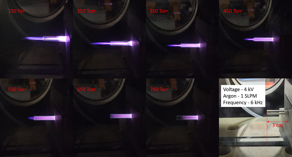 plasma jet length at different pressure