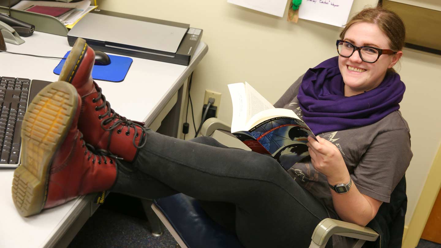 sociology student at desk