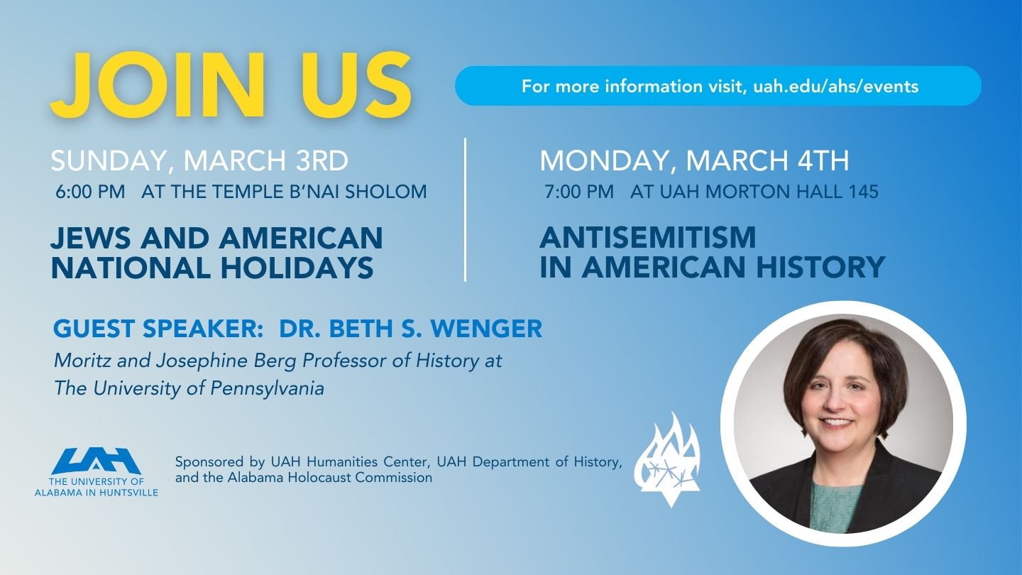UAH Humanities Center will host Dr. Beth Wenger for guest lecture
