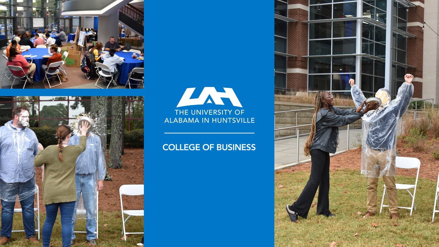 A collage of images shows UAH business students 
