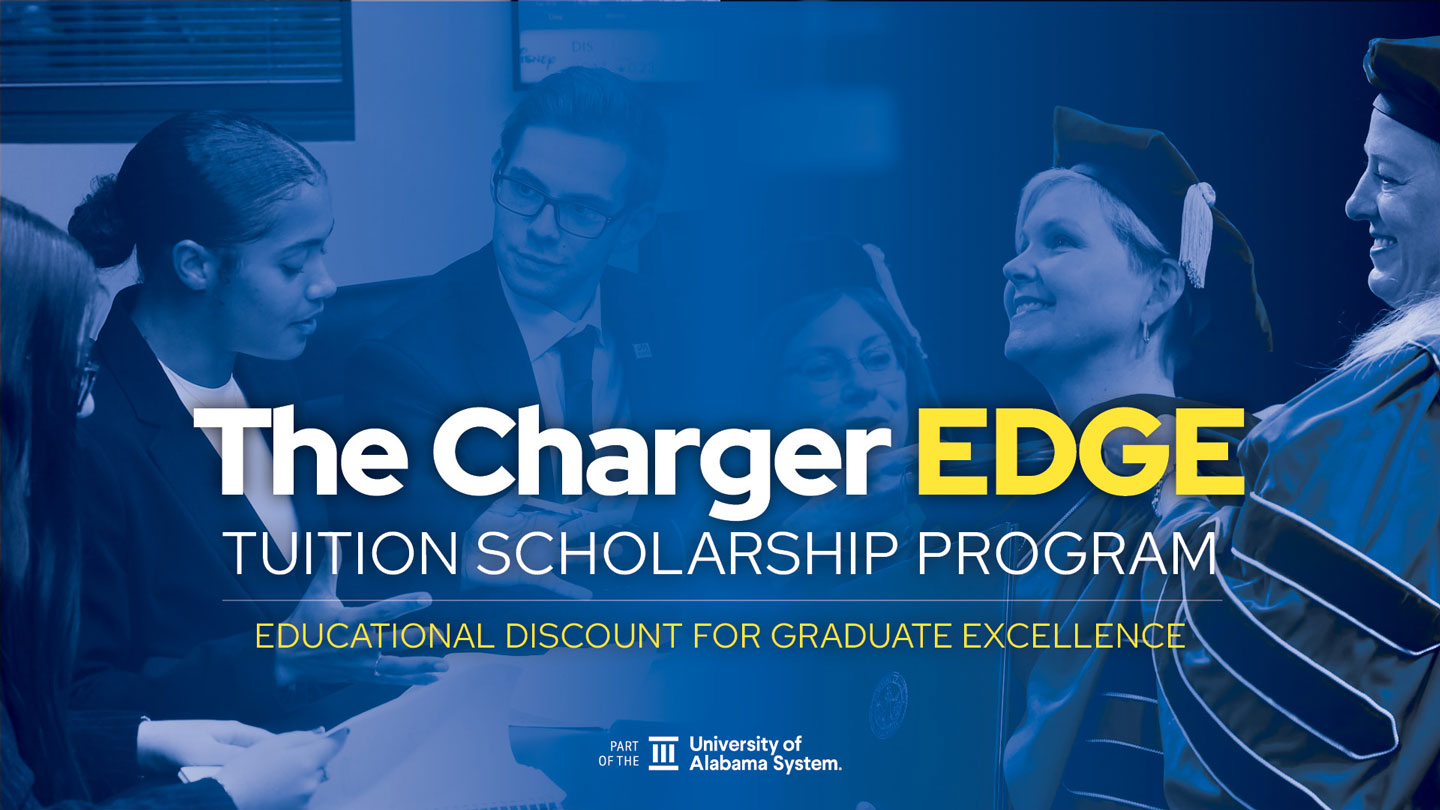 A collage of business students in a classroom and a nursing student receiving her doctoral hood at graduation.