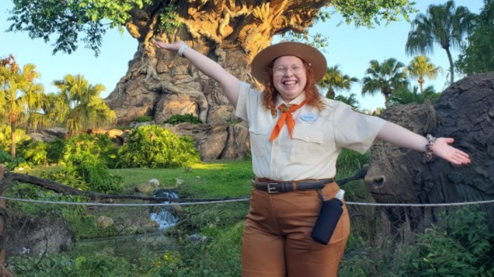 Cheyenne Robb (Fall '21) poses at Disney's Animal Kingdom in new Wilderness Explorer role.