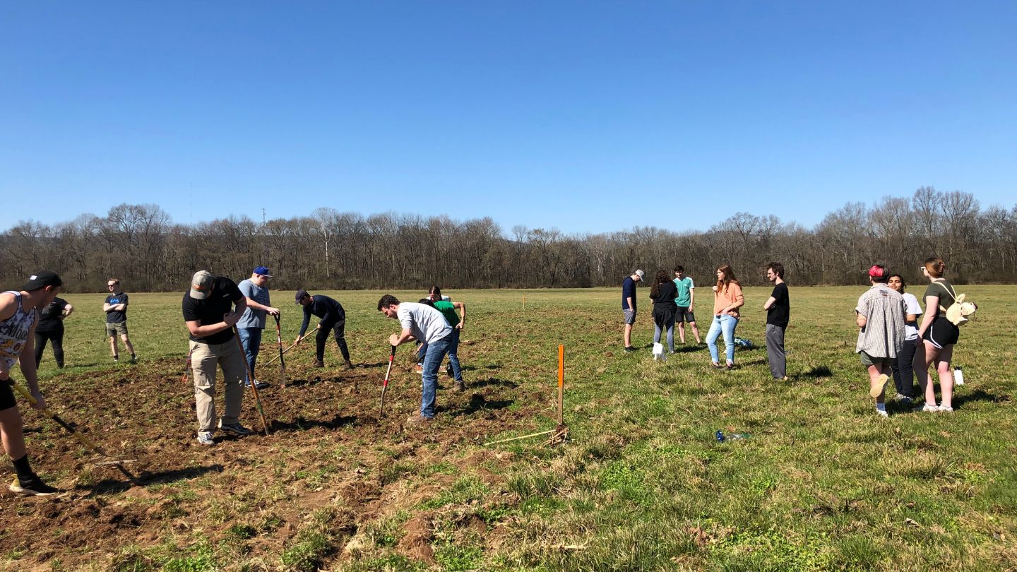 Dr. Lawana Adcock's students working on a field project