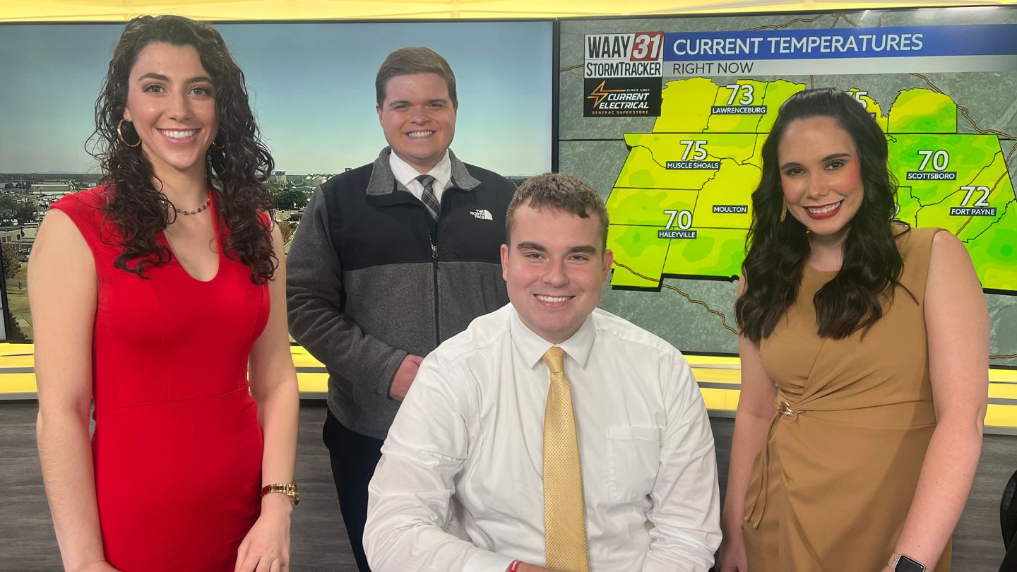 Meteorologists at WAAY 31: Left to right Grace Anello, Carson Meredith, Austin Powell, and Amber Kulick.