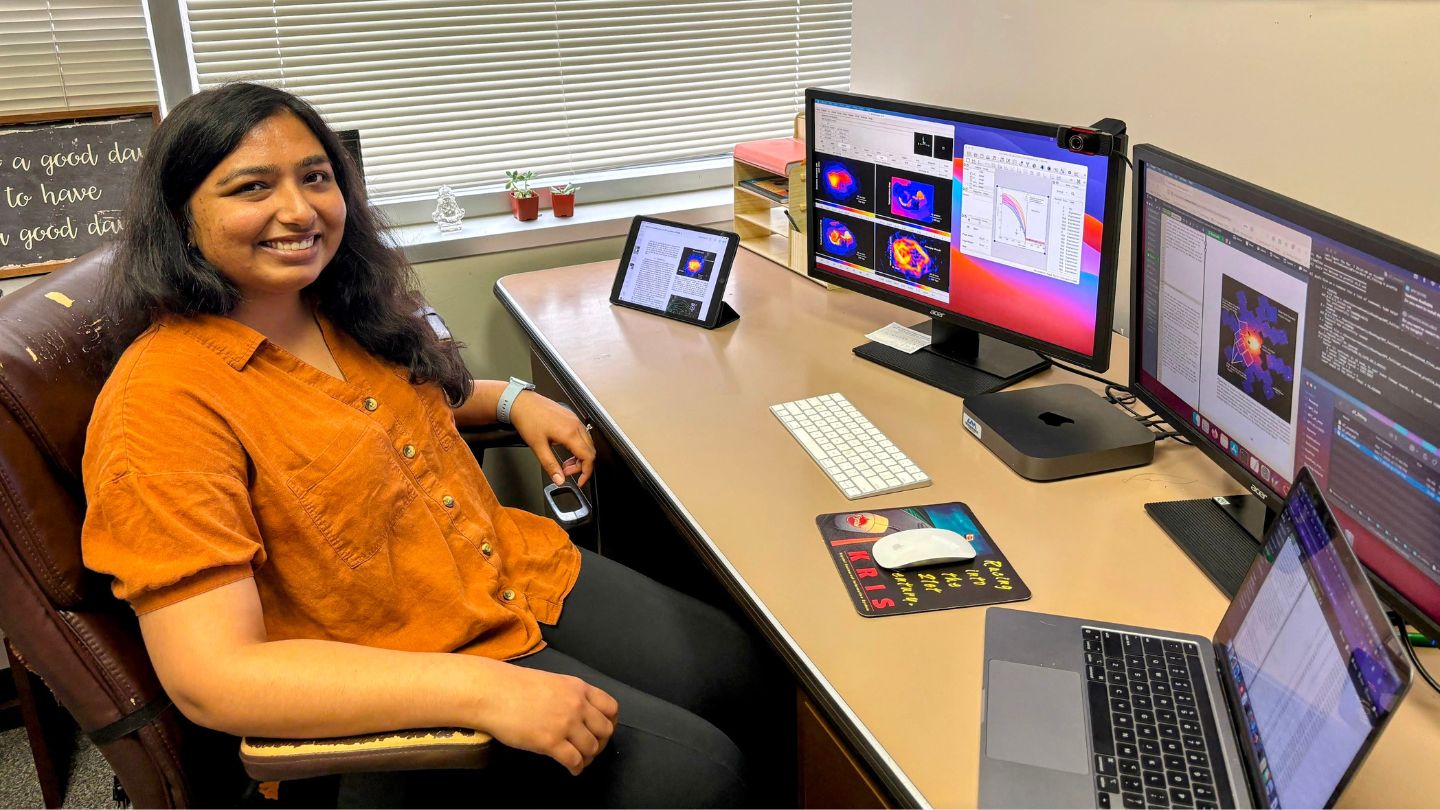 Purva Diwanji in her office at the UAH Optics Building.