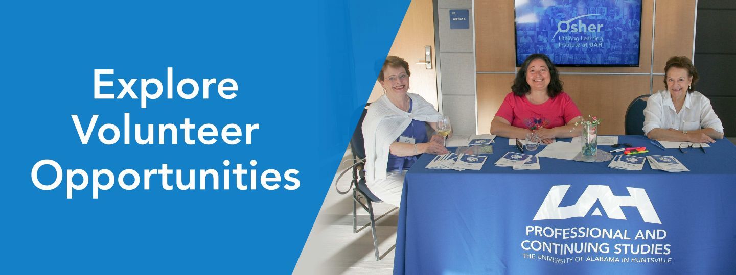 volunteer workers sit at a table with the text explore volunteer opportunities