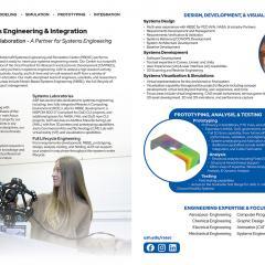 Graphic Design example of two page layout about Systems Engineering and Integration capabilities