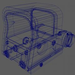 computer graphic of the front angled, wireframe view of an EOTECH XPS2 Holographic targeting Sight