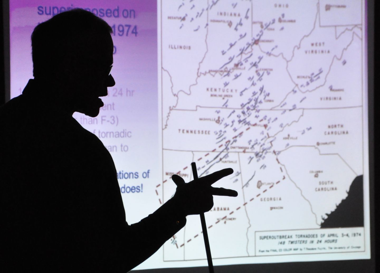 Dr. Kevin Knupp presents during severe weather class.