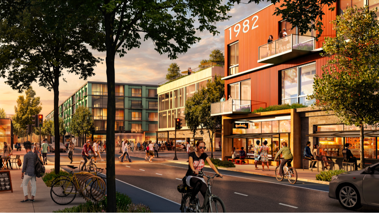 Executive Plaza exterior with pedestrians