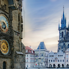 The Astronomical Clock beside Old Town Square and Týn Church