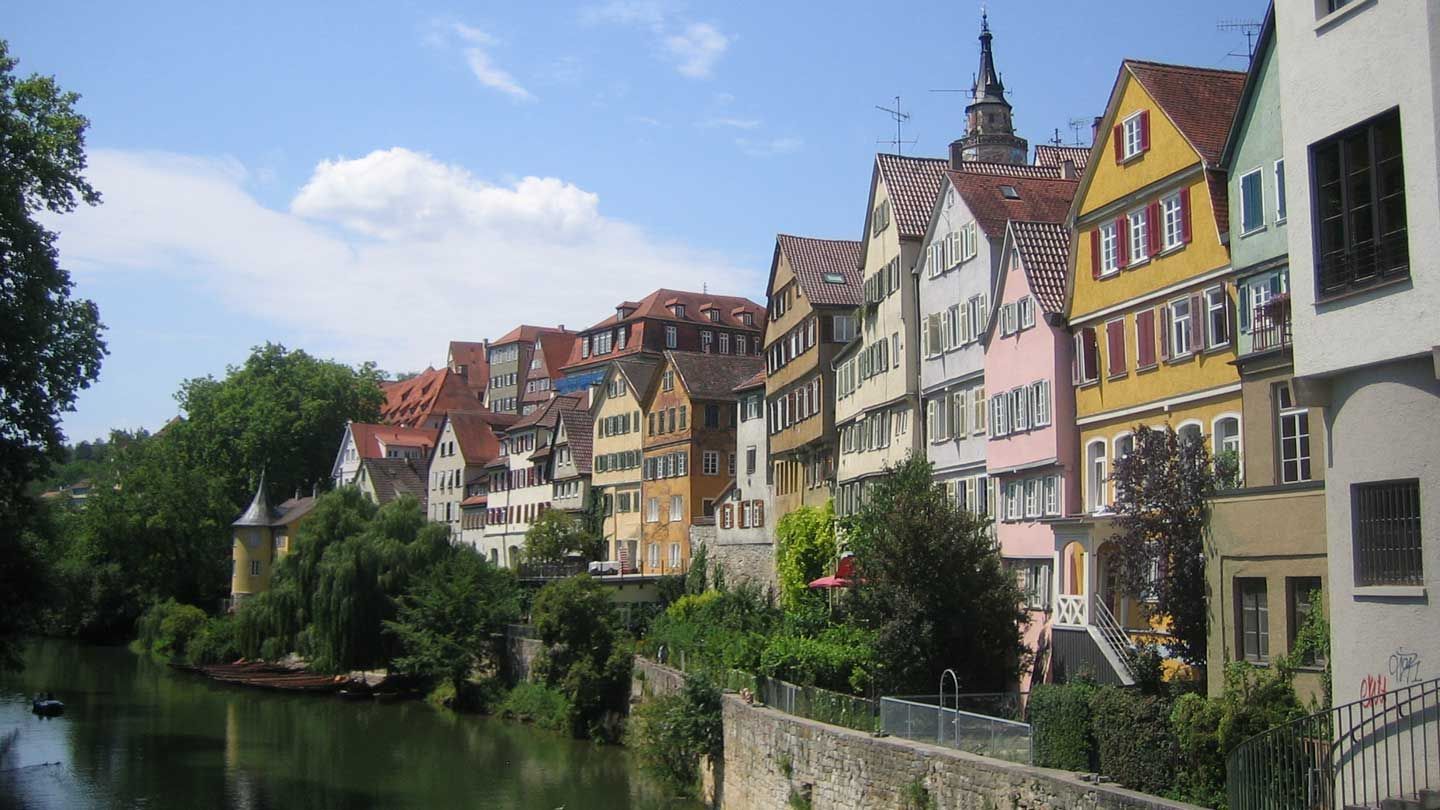 Buildings along a river