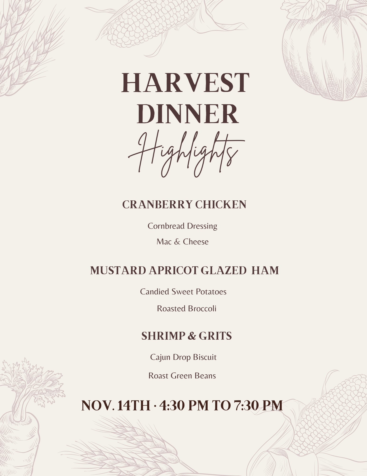 harvest dinner flyer