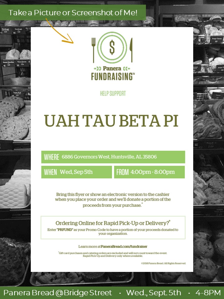 Tau Beta Pi Vertical Flyer Panera Bread Fundraiser Sept 5