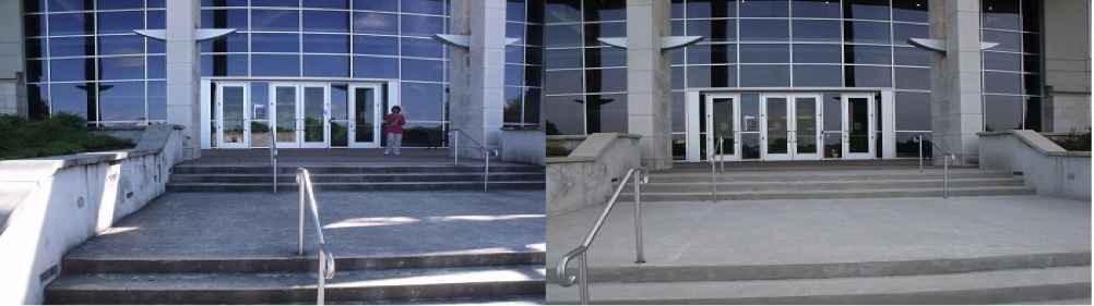 Before and after of dirty and clean exterior steps