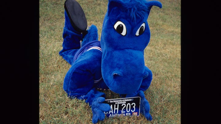 Charger Blue poses with a UAH license plate in 1998.