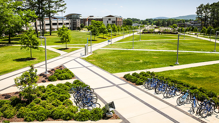 sidewalks and bike racks on uah campus