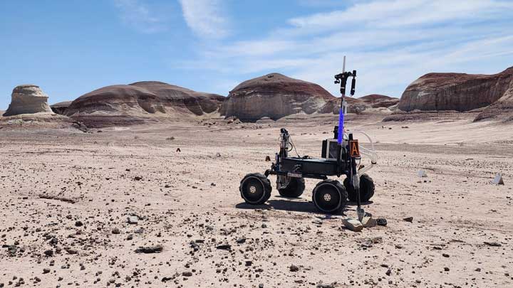 UAH ASTRA rover performing during robotics competition for university students held at Mars Desert Research Station (MDRS) near Hanksville, Utah.