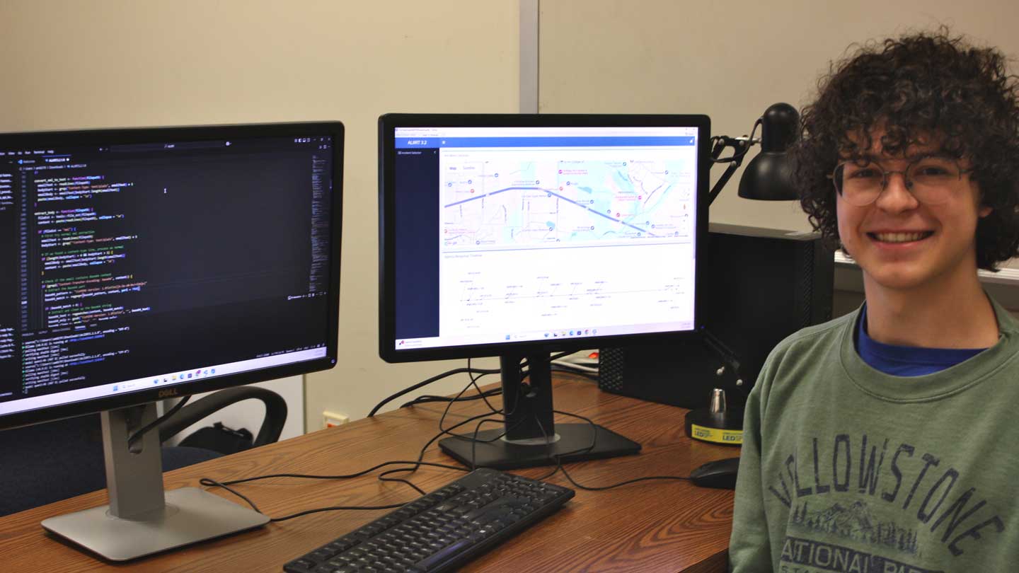 UAH ESV student competition team member Alex MacGregor in the UAH Traffic Lab.
