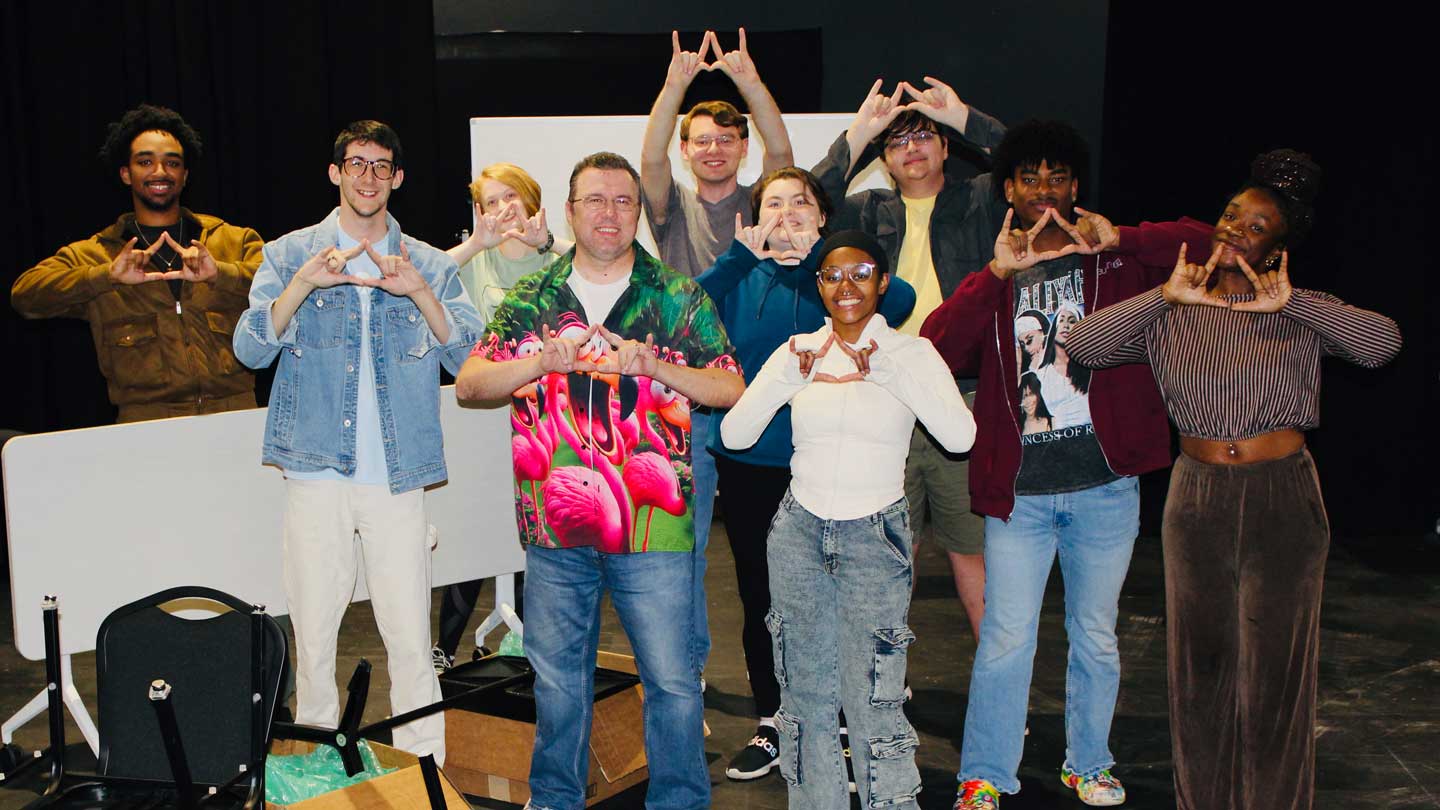 UAH Theatre cast members are, from left, Quincy Wiggins, Matthew Brown, Savannah Lieble, Brandon Price, Zack Banish, Baylee Pounders, Ayania Hunter, Jason Dockstader, Mekhi Stepp and Jaeda Smith.